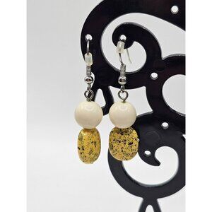 Handcrafted Dangle Earrings With Cream & Yellow Speckled‎ Beads